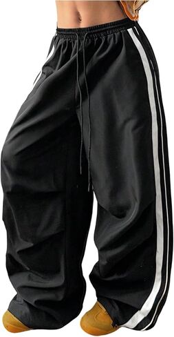 GORGLITTER Women's Color Block Track Pants Y2k Striped Elastic Waist Wide Leg Sweatpants in Saudi Arabia