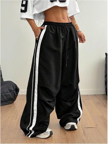 GORGLITTER Women's Color Block Track Pants Y2k Striped Elastic Waist Wide Leg Sweatpants in Saudi Arabia