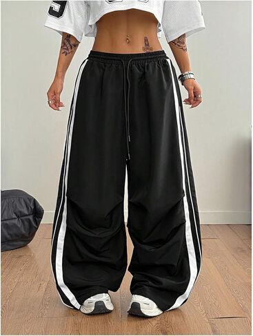GORGLITTER Women's Color Block Track Pants Y2k Striped Elastic Waist Wide Leg Sweatpants in Saudi Arabia