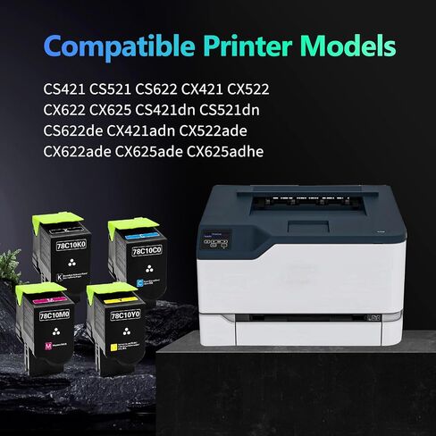 78C1X Extra High Yield Toner Cartridge（BK: 8500 Color: 5000 Compatible for Lexmark CS421 CS521 CS622 CX522 CX421 CX622 CX625 Printer with 78C1XK0 78C1XC0 78C1XM0 78C1XY0（4 Pack） in Saudi Arabia