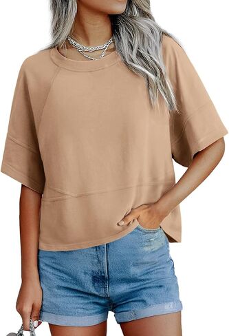Feiersi Women Cotton T-Shirts Summer Crewneck Pullover Short Sleeve Tops Basic Tops Tees Blouses in Saudi Arabia