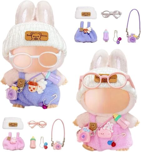 Clothes for 17cm Doll Accessories,Outfits for Labubu，Knit Black and White Sweaters, Beanie Hats and Sunglasses,2 Sets No Doll in Saudi Arabia