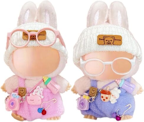 Clothes for 17cm Doll Accessories,Outfits for Labubu，Knit Black and White Sweaters, Beanie Hats and Sunglasses,2 Sets No Doll in Saudi Arabia