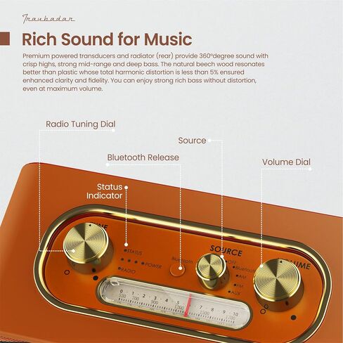 مكبر صوت بلوتوث Retro Wooden Portable Bluetooth Seeper عتيقة الأزياء اللاسلكية القديم ， Am/FM إلكترونيات الاتصال الهاتفي للمنزل ، مثالية للمقهى ، الديكور العتيق ، غرفة نوم (Apur Retro Wood) in Kuwait