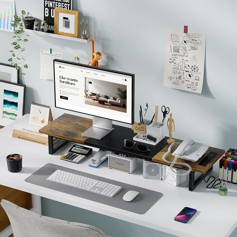 Simple Trending Dual Monitor Stand Riser with 2 USB Charging Ports, Computer Desk Organizer for 2 Monitors, Extra Long TV Stand for Laptop Office, iMac, Black in Saudi Arabia