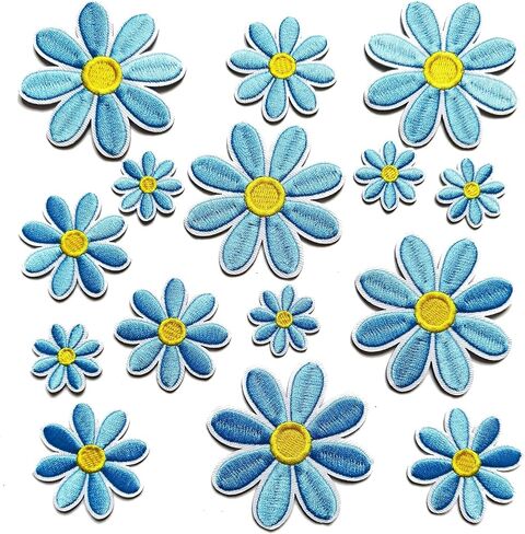 15Pcs Daisy Flower Iron On Patches 3 Sizes, Cute Embroidery Applique Patches for Girls Clothes Hats Bags Jackets Jeans DIY Decoration in Saudi Arabia