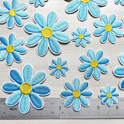 15Pcs Daisy Flower Iron On Patches 3 Sizes, Cute Embroidery Applique Patches for Girls Clothes Hats Bags Jackets Jeans DIY Decoration in Saudi Arabia