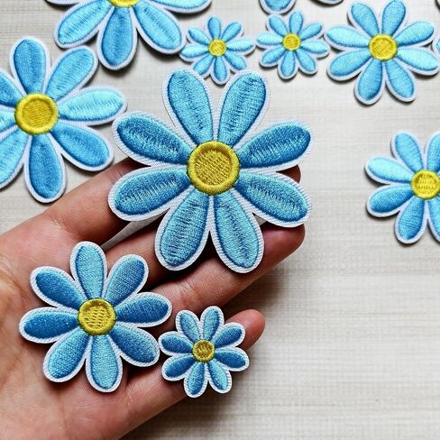 15Pcs Daisy Flower Iron On Patches 3 Sizes, Cute Embroidery Applique Patches for Girls Clothes Hats Bags Jackets Jeans DIY Decoration in Saudi Arabia