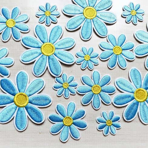 15Pcs Daisy Flower Iron On Patches 3 Sizes, Cute Embroidery Applique Patches for Girls Clothes Hats Bags Jackets Jeans DIY Decoration in Saudi Arabia