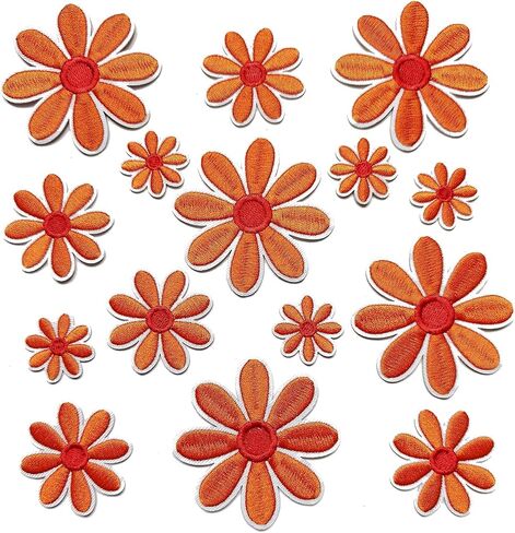 15Pcs Daisy Flower Iron On Patches 3 Sizes, Cute Embroidery Applique Patches for Girls Clothes Hats Bags Jackets Jeans DIY Decoration in Saudi Arabia