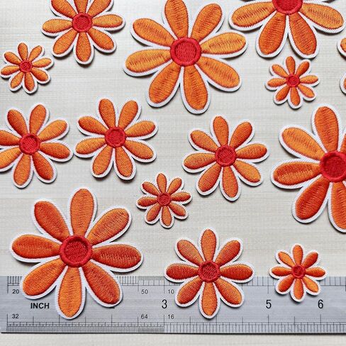 15Pcs Daisy Flower Iron On Patches 3 Sizes, Cute Embroidery Applique Patches for Girls Clothes Hats Bags Jackets Jeans DIY Decoration in Saudi Arabia