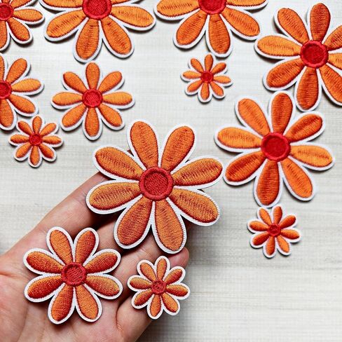 15Pcs Daisy Flower Iron On Patches 3 Sizes, Cute Embroidery Applique Patches for Girls Clothes Hats Bags Jackets Jeans DIY Decoration in Saudi Arabia