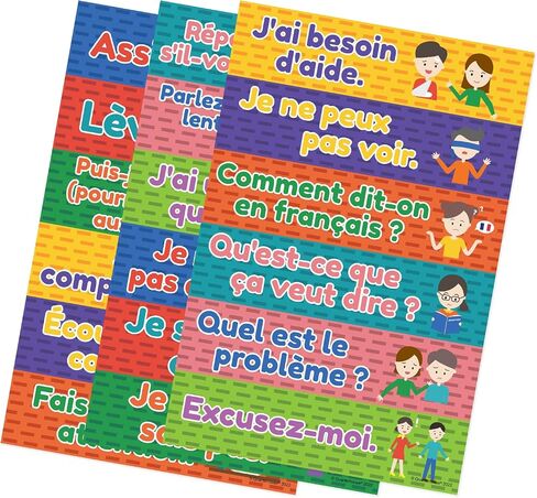 Quarterhouse 20 Pack of Double-Sided English-French Posters, French Classroom Learning Materials for Pre-K and K-12 Students and Teachers, 12 x 18 Inches in Saudi Arabia