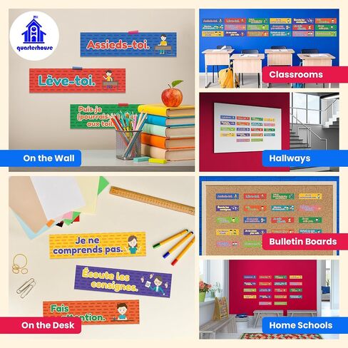 Quarterhouse 20 Pack of Double-Sided English-French Posters, French Classroom Learning Materials for Pre-K and K-12 Students and Teachers, 12 x 18 Inches in Saudi Arabia