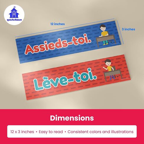 Quarterhouse 20 Pack of Double-Sided English-French Posters, French Classroom Learning Materials for Pre-K and K-12 Students and Teachers, 12 x 18 Inches in Saudi Arabia