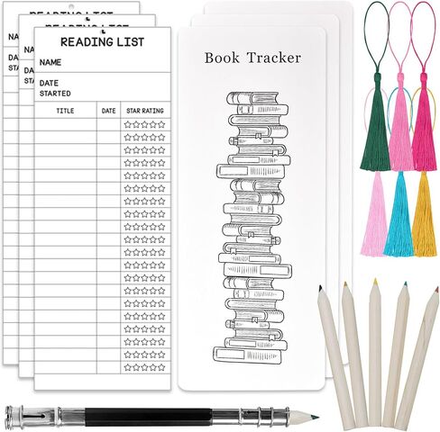 Bookmark Reading List, 3* Reading Log, 3* Book Design Book Tracker and 6* Colored Pencils, Personal Reading List Page Marker Notecard for School Office Library in Saudi Arabia