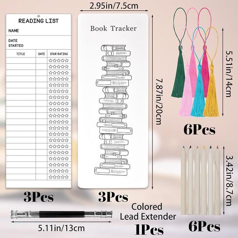Bookmark Reading List, 3* Reading Log, 3* Book Design Book Tracker and 6* Colored Pencils, Personal Reading List Page Marker Notecard for School Office Library in Saudi Arabia