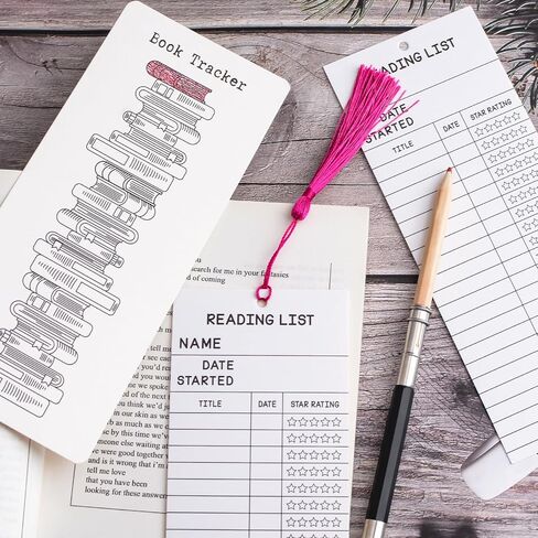 Bookmark Reading List, 3* Reading Log, 3* Book Design Book Tracker and 6* Colored Pencils, Personal Reading List Page Marker Notecard for School Office Library in Saudi Arabia