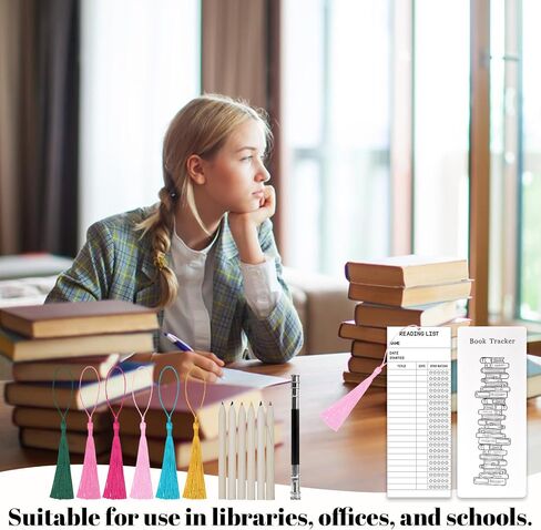 Bookmark Reading List, 3* Reading Log, 3* Book Design Book Tracker and 6* Colored Pencils, Personal Reading List Page Marker Notecard for School Office Library in Saudi Arabia