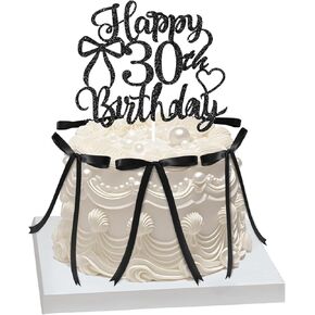 Bow Cake Topper with 16th Happy Birthday Cake Sign,12 Pcs Vintage Black Ribbon Cake Decorations for Coquette Themed Party,Bridal Wedding,Anniversary Party in Saudi Arabia