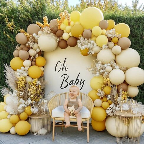 Balloon Garland Arch Kit Yellow Blush White Sand Brown Balloons Double Stuffed Mustard Yellow Different Sizes For Neutral Baby Shower Wedding Birthday Fall Party Decorations in Saudi Arabia