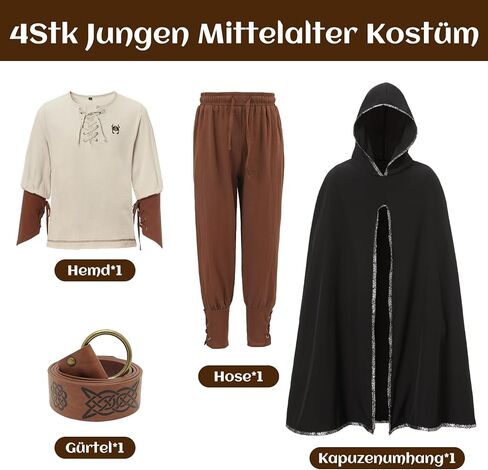 Ezuwail Boys Renaissance Costumes Outfit Kids Medieval Viking Costume Sets for Halloween, Ren Fair in Kuwait