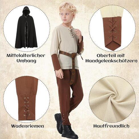 Ezuwail Boys Renaissance Costumes Outfit Kids Medieval Viking Costume Sets for Halloween, Ren Fair in Kuwait