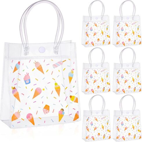 Kolldenn 24 Pcs Ice Cream Gift Bags PVC with Handles Summer Clear Plastic Reusable Totes Gift Bags Bulk for Ice Cream Birthday Wedding Party Supplies in Saudi Arabia