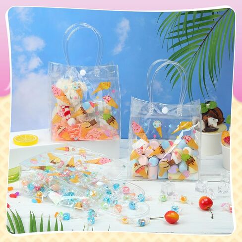 Kolldenn 24 Pcs Ice Cream Gift Bags PVC with Handles Summer Clear Plastic Reusable Totes Gift Bags Bulk for Ice Cream Birthday Wedding Party Supplies in Saudi Arabia