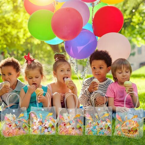 Kolldenn 24 Pcs Ice Cream Gift Bags PVC with Handles Summer Clear Plastic Reusable Totes Gift Bags Bulk for Ice Cream Birthday Wedding Party Supplies in Saudi Arabia