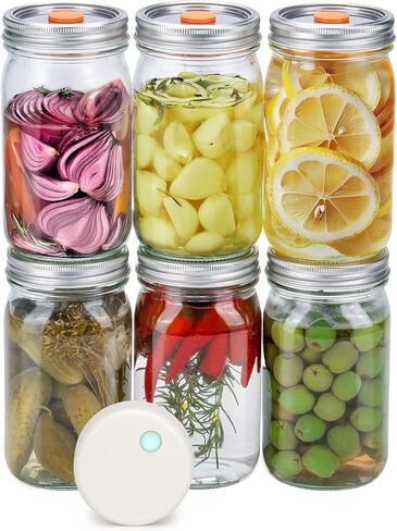 Sealvax® Electric Mason Jar Vacuum Sealer Kit-Mason Jar Vacuum Sealer مع غطاء عريض من الفولاذ المقاوم للصدأ القابل لإعادة الاستخدام وصمام مقاوم للتسرب على براءة اختراع ، متوافق مع الجرار الزجاجية للكرة والكير. in Kuwait