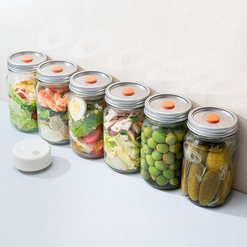 Sealvax® Electric Mason Jar Vacuum Sealer Kit-Mason Jar Vacuum Sealer مع غطاء عريض من الفولاذ المقاوم للصدأ القابل لإعادة الاستخدام وصمام مقاوم للتسرب على براءة اختراع ، متوافق مع الجرار الزجاجية للكرة والكير. in Kuwait