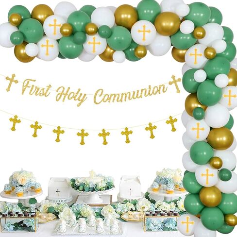 First Communion Party Decorations for Girls , Baptism Party Decorations Pink Balloon Garland Kit with Banner Cross Balloons for First Holy Communion Party Supplies in Saudi Arabia