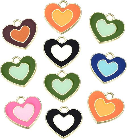 BEEFLYING 10pcs Random Color Brass Enamel Heart Charms Pendants CZ Stone Pendants for DIY Jewelry Necklaces Bracelets Making in Saudi Arabia