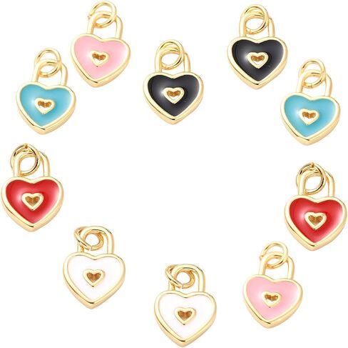 BEEFLYING 10pcs Random Color Brass Enamel Heart Charms Pendants CZ Stone Pendants for DIY Jewelry Necklaces Bracelets Making in Saudi Arabia