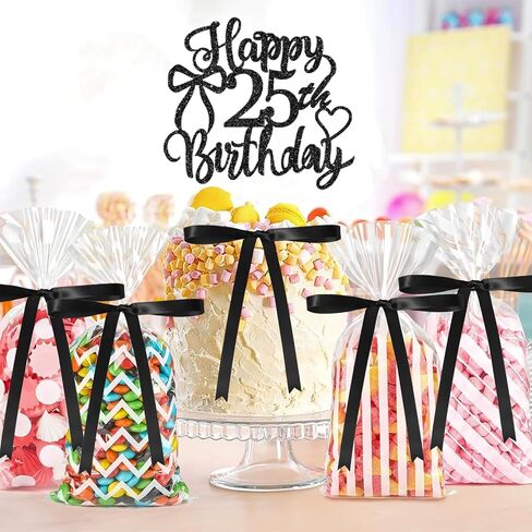 Bow Cake Topper with 16th Happy Birthday Cake Sign,12 Pcs Vintage Black Ribbon Cake Decorations for Coquette Themed Party,Bridal Wedding,Anniversary Party in Saudi Arabia