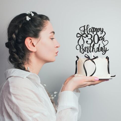 Bow Cake Topper with 16th Happy Birthday Cake Sign,12 Pcs Vintage Black Ribbon Cake Decorations for Coquette Themed Party,Bridal Wedding,Anniversary Party in Saudi Arabia