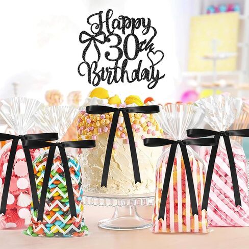 Bow Cake Topper with 16th Happy Birthday Cake Sign,12 Pcs Vintage Black Ribbon Cake Decorations for Coquette Themed Party,Bridal Wedding,Anniversary Party in Saudi Arabia