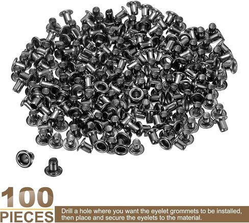 Harfington 100pcs Gromsets Sheelets 2mm 1/9 Inch Brass Sheelets Kit for Fabric Stain Tarps Leather Belt Leate Bag Diy ، Silver in Saudi Arabia