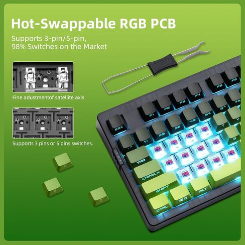 ZORNHER ZH980 Wireless Mechanical Gaming Keyboard,95% Green Custom Creamy Keyboard with Number Pad,Lighted Up PBT Dipped Keycaps,Pre-Lubed Linear Switches,Hot-Swappable,RGB Backlit,2.4GHz/USB-C/BT5.0 in Kuwait