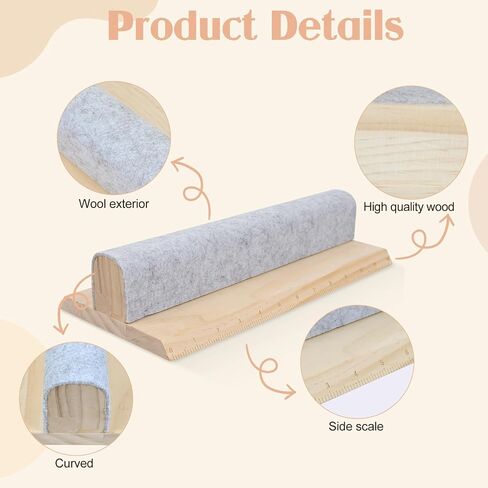 Wooden Wool Pressing Bar with Clapper, Beechwood Tailors Clappers with Scale Hard Wood Professional Sewing Tool for Flattening Fabrics and Point Pressing Sewing, Quilting, Ironing in Kuwait