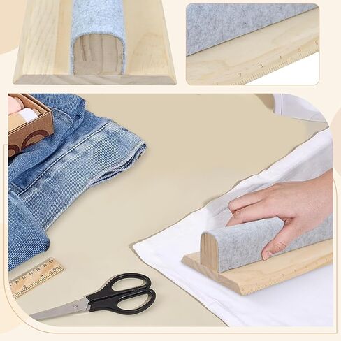 Wooden Wool Pressing Bar with Clapper, Beechwood Tailors Clappers with Scale Hard Wood Professional Sewing Tool for Flattening Fabrics and Point Pressing Sewing, Quilting, Ironing in Kuwait
