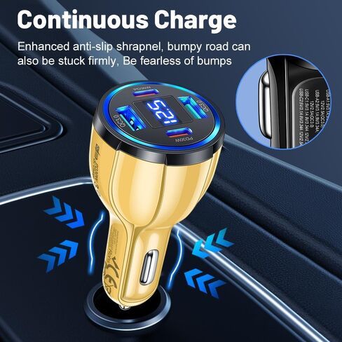 USB C Car Phone Charger Adapter with Voltmeter Compatible with iPhone 16 15 14 13 12 11, Android, Samsung, 100W 4 in 1 Multi-Port Fast Charging Cigarette Lighter USB Charger (Black) in Kuwait