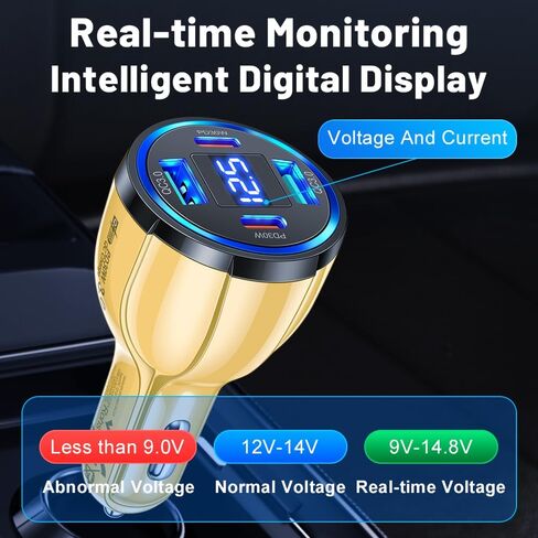 USB C Car Phone Charger Adapter with Voltmeter Compatible with iPhone 16 15 14 13 12 11, Android, Samsung, 100W 4 in 1 Multi-Port Fast Charging Cigarette Lighter USB Charger (Black) in Kuwait
