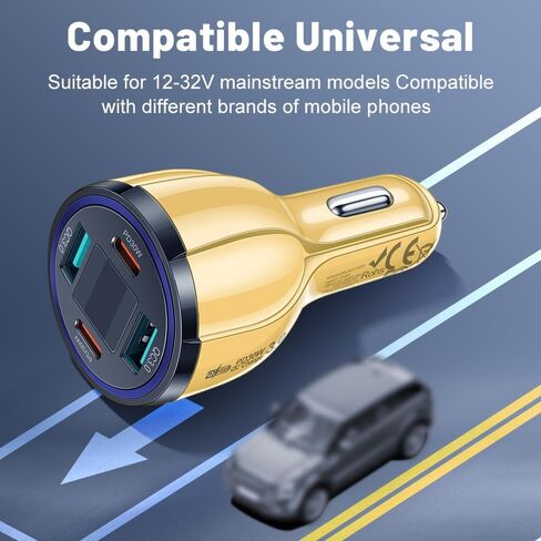 USB C Car Phone Charger Adapter with Voltmeter Compatible with iPhone 16 15 14 13 12 11, Android, Samsung, 100W 4 in 1 Multi-Port Fast Charging Cigarette Lighter USB Charger (Black) in Kuwait