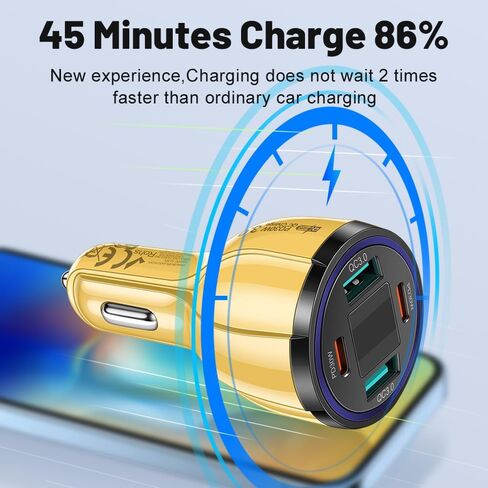 USB C Car Phone Charger Adapter with Voltmeter Compatible with iPhone 16 15 14 13 12 11, Android, Samsung, 100W 4 in 1 Multi-Port Fast Charging Cigarette Lighter USB Charger (Black) in Kuwait