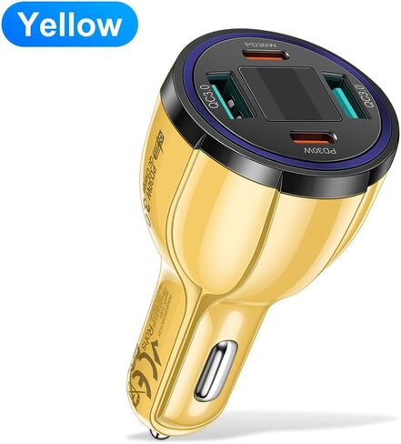 USB C Car Phone Charger Adapter with Voltmeter Compatible with iPhone 16 15 14 13 12 11, Android, Samsung, 100W 4 in 1 Multi-Port Fast Charging Cigarette Lighter USB Charger (Black) in Kuwait