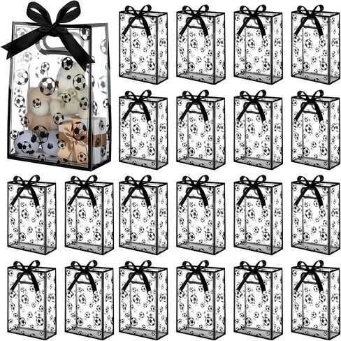 Kolldenn 24 Pcs Clear Pink Coquette Bow Plastic Gift Bag with Die Cut Handles Flower Reusable PP Favor Bag with Ribbon for Mother's Day Baby Shower Wedding Birthday Tea Party Favor Supplies in Saudi Arabia