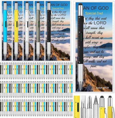 50 Set 6 in 1 Multi Tool Pen Gift for Men Christian Church Gifts Bulk with Bible Verse Bookmarks Screwdriver Pen for Father's Day Gifts Multi Tool Gadget Stuffers for Him Husband in Saudi Arabia