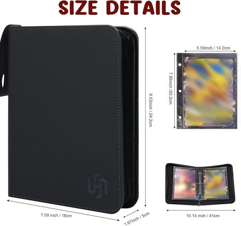 Jumbo Card Binder, HYMENEX 80 Pockets Trading Card Binder with 40 Removable Sleeves and Zipper for Jumbo Oversized Cards - Portable & Lightweight 5.9" x 8.1" (Size XL) in Kuwait